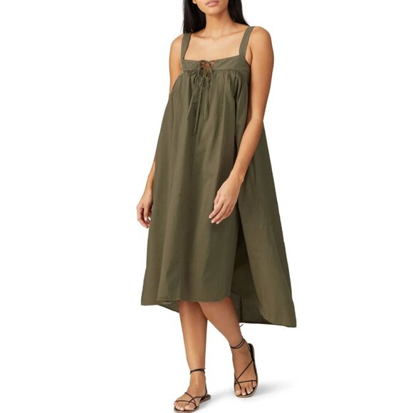 Xirena Kynsley Poplin Midi Dress Army Green M Pockets Cotton Adjustable Straps - Picture 10 of 12